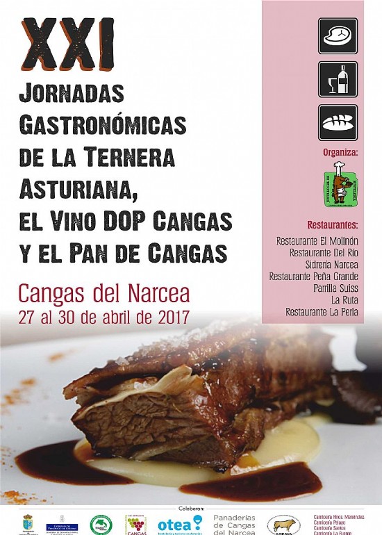 Cartel jornadas gastronomicas ternera asturiana, vino dop cangas y pan de cangas